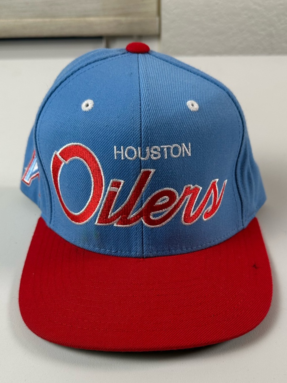Mitchell & Ness Houston Oilers Light Blue and Red Snapback Hat